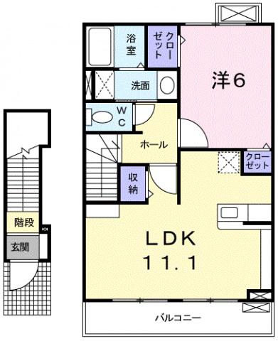 クレメント並木新町(1LDK/2階)の間取り写真