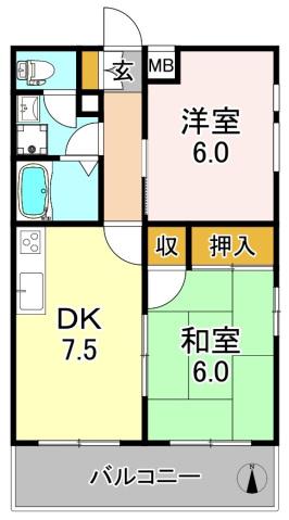 メゾン亀山(2LDK/3階)の間取り写真