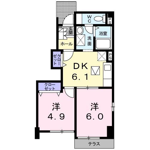 ピュアレジデンスII(2DK/1階)の間取り写真