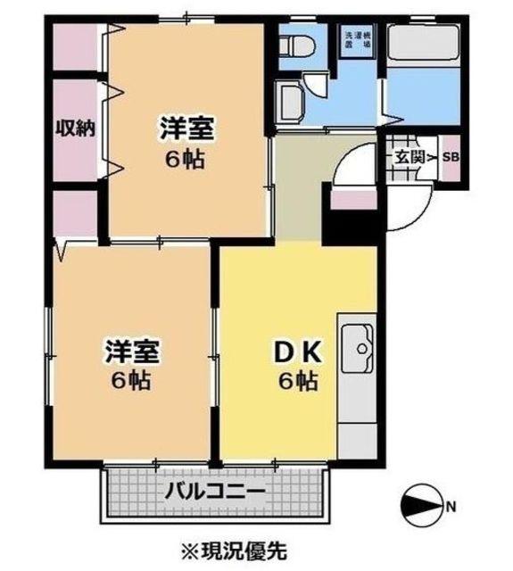 サンライトフラッツB(2DK/1階)の間取り写真