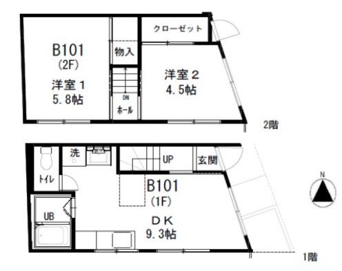 ノベラ篠原北町(2DK/1階)の間取り写真