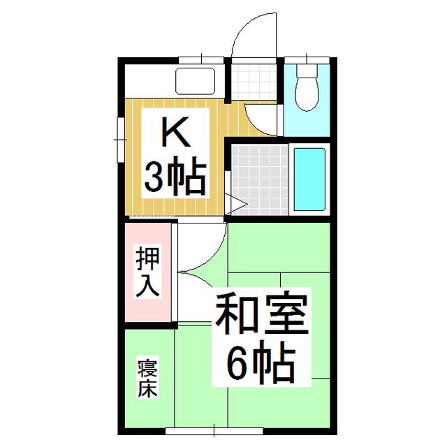 ハイツ八乙女A棟(1K/2階)の間取り写真