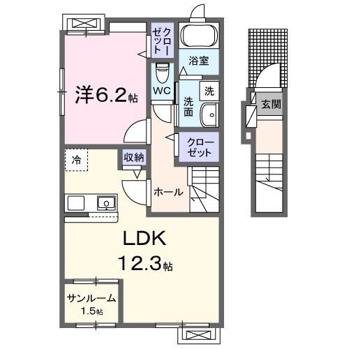 アンジェリックI(1LDK/2階)の間取り写真