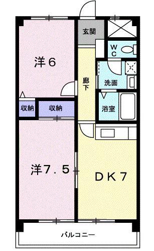 ジュネス戸祭(2DK/6階)の間取り写真