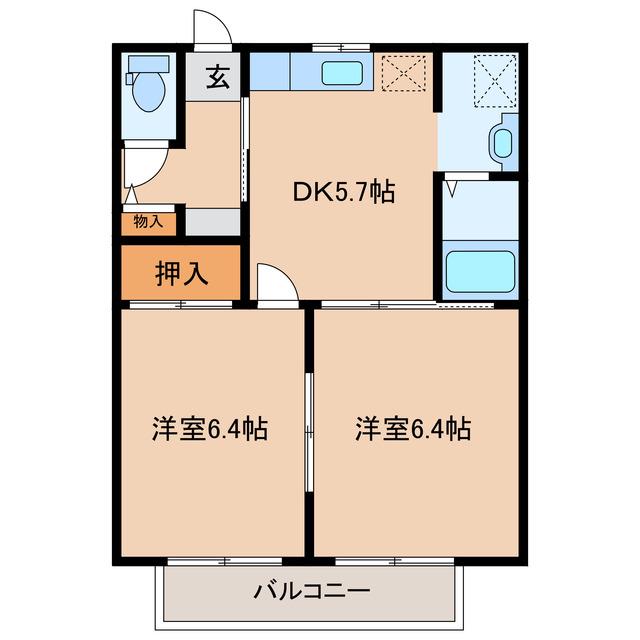 リヴァージュA(2K/2階)の間取り写真