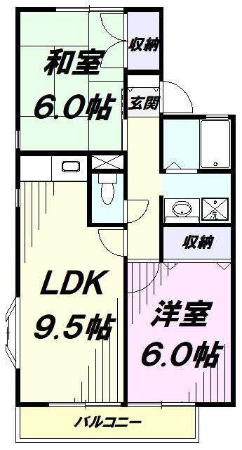 ドゥエル所沢A(2LDK/1階)の間取り写真