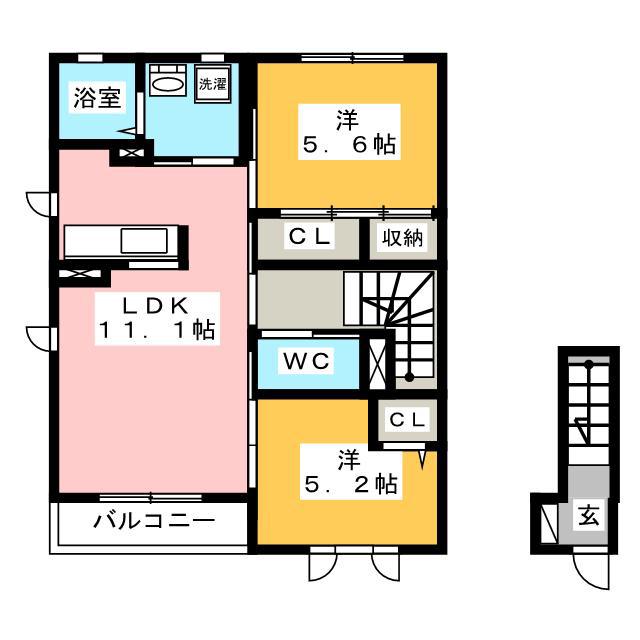 クラヴィエ日向(2LDK/2階)の間取り写真