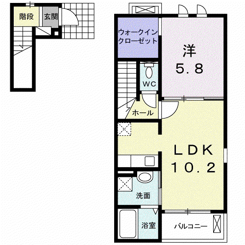ボヌールA(1LDK/2階)の間取り写真
