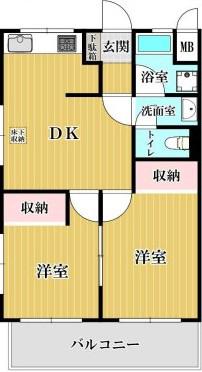 夕陽ヶ丘コーポ(2DK/3階)の間取り写真
