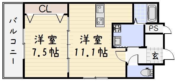 NO.65クロッシングタワーORIENT.BLD(1LDK/14階)の間取り写真