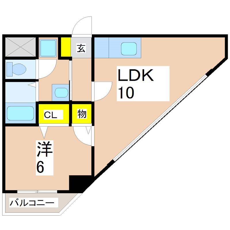 摩天楼中洲(1LDK/4階)の間取り写真
