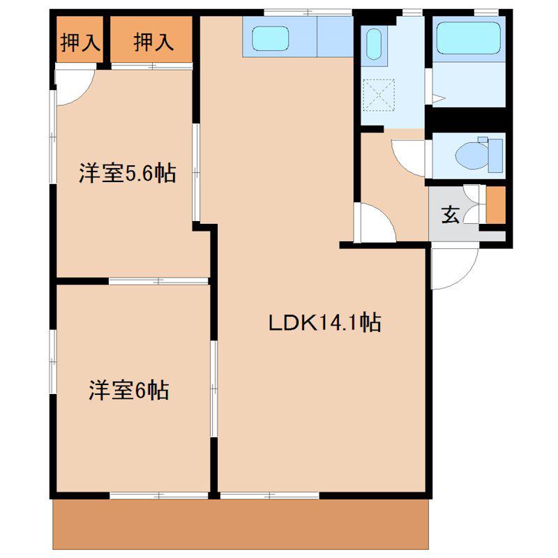 ヴィラージュ松倉C棟(2LDK/1階)の間取り写真