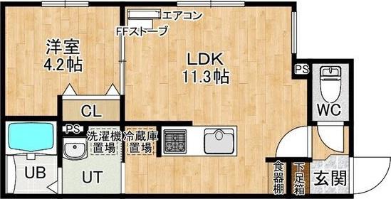 アーバス西線11条(1LDK/1階)の間取り写真