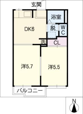 シャインヒル21(2K/1階)の間取り写真