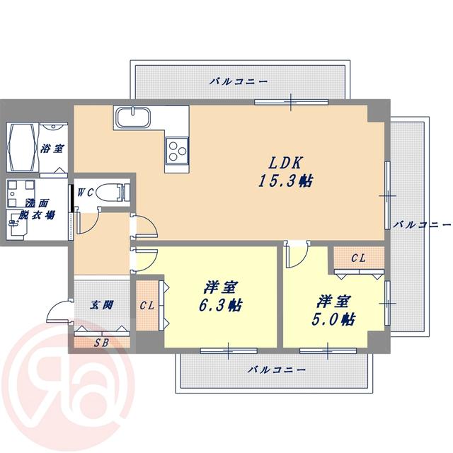 エルザグレース堀江タワー(2LDK/23階)の間取り写真