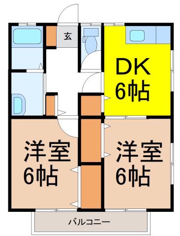 コーポ菊地B(2DK/2階)の間取り写真