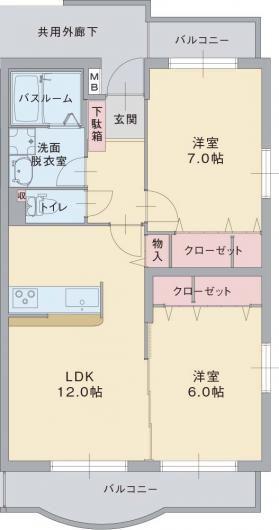 ベアテスPTMII(2LDK/2階)の間取り写真