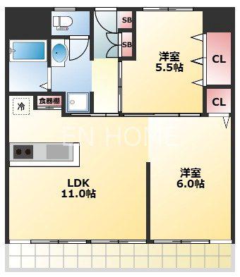 新谷町第3ビル(2LDK/5階)の間取り写真