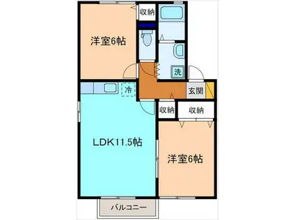 アビタシオン・クレエ(2LDK/2階)の間取り写真