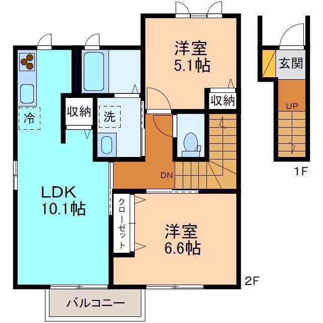 メリーコートB(2LDK/2階)の間取り写真