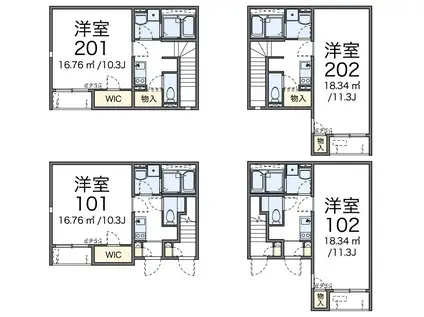 ミーツハオ シャッツ(1K/2階)の間取り写真