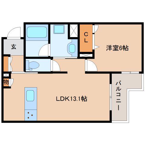 レネクリッカ西大寺III(1LDK/2階)の間取り写真