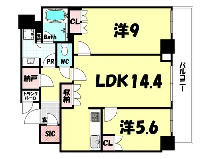 ザ・パークハウス神戸ハーバーランドタワー(2LDK/32階)の間取り写真