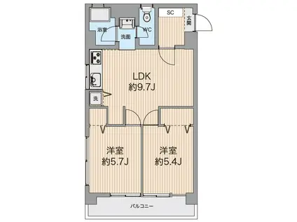 コーポ日吉台(2LDK/2階)の間取り写真