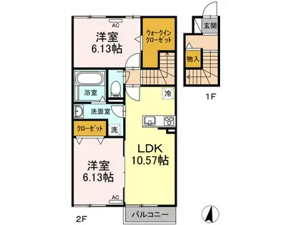 オアシス東豊 C棟(2LDK/2階)の間取り写真