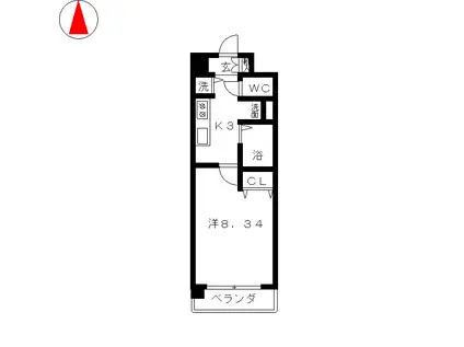 ステラコート桜川(1K/2階)の間取り写真