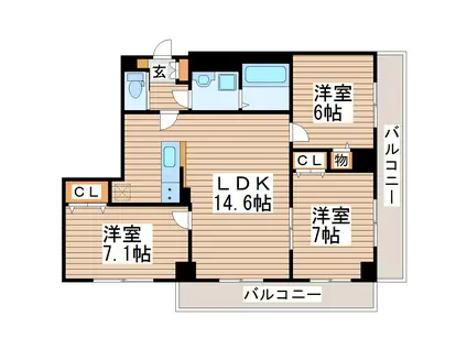 カスタリア榴ヶ岡(3LDK/12階)の間取り写真