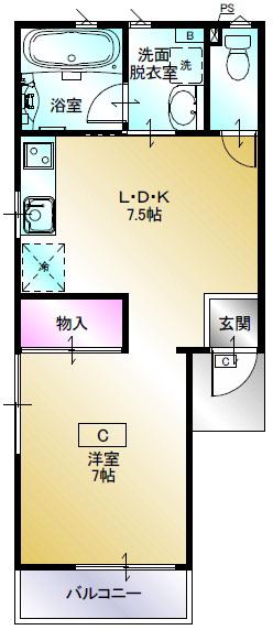 エスフラッツ(1DK/2階)の間取り写真