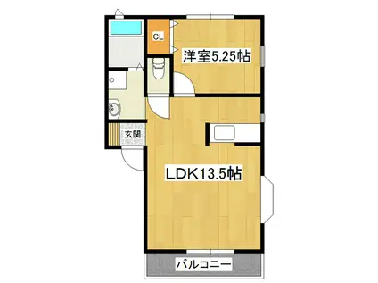 朝日ヴィラ小絹 B棟(1LDK/3階)の間取り写真