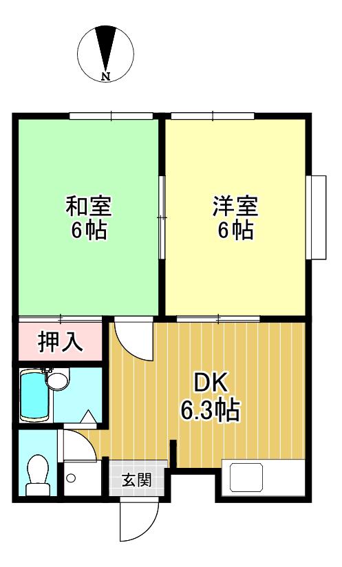 サンビレッジ八景水谷(2DK/1階)の間取り写真