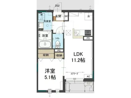 メゾンエムティ弐番館(1LDK/2階)の間取り写真
