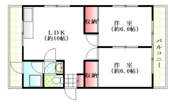 福田ビル(2LDK/3階)の間取り写真