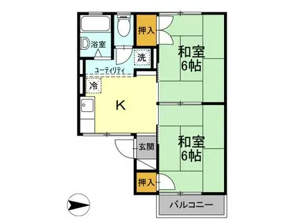 コーポ宝C(2K/2階)の間取り写真