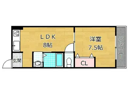 シャンテー御殿山(1LDK/3階)の間取り写真