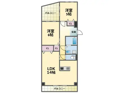 レジデンスカヂアル(2LDK/3階)の間取り写真