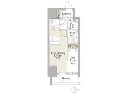 ルネフラッツ庄内通駅前(1LDK/12階)の間取り写真