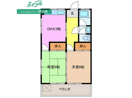 大海ハイツ(2DK/2階)の間取り写真