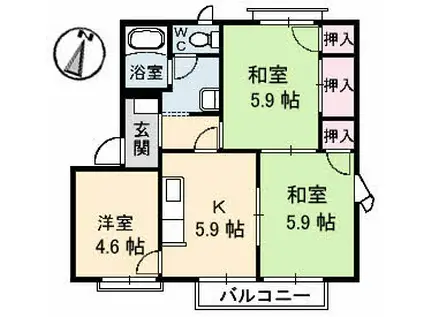 屋島フレグランスA棟(3K/2階)の間取り写真