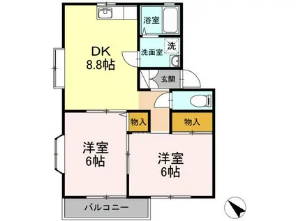 ヴェルドミール(2DK/1階)の間取り写真