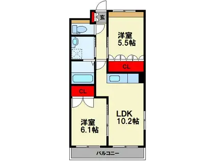 NEO HEIM おばさ(2LDK/1階)の間取り写真