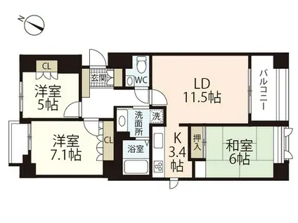 ヴィラシオン古江東(3LDK/5階)の間取り写真