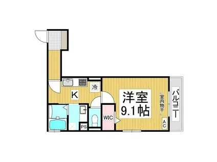 ライトグリーン鶴賀(1K/3階)の間取り写真