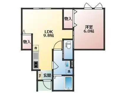 URBAN CUBIC 毛馬内 B棟(1LDK/1階)の間取り写真