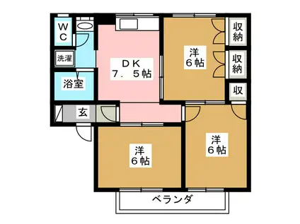 アーバンタウン・原 B(3DK/2階)の間取り写真
