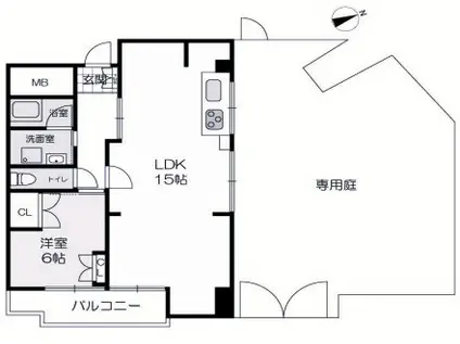 マンション朝霧3号棟(1LDK/2階)の間取り写真