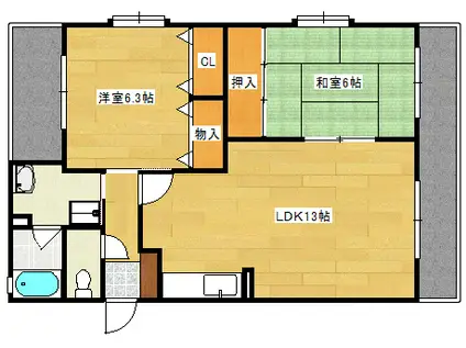 サンリバー(2LDK/2階)の間取り写真